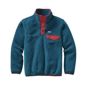 Patagonia blue kids synchilla fleece snap-t pullover M 10 teal red